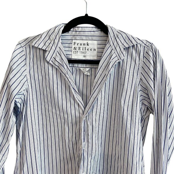 Frank & Eileen Grayson Navy Blue Stripe Cotton Button Down Shirt XS - Picture 4 of 11